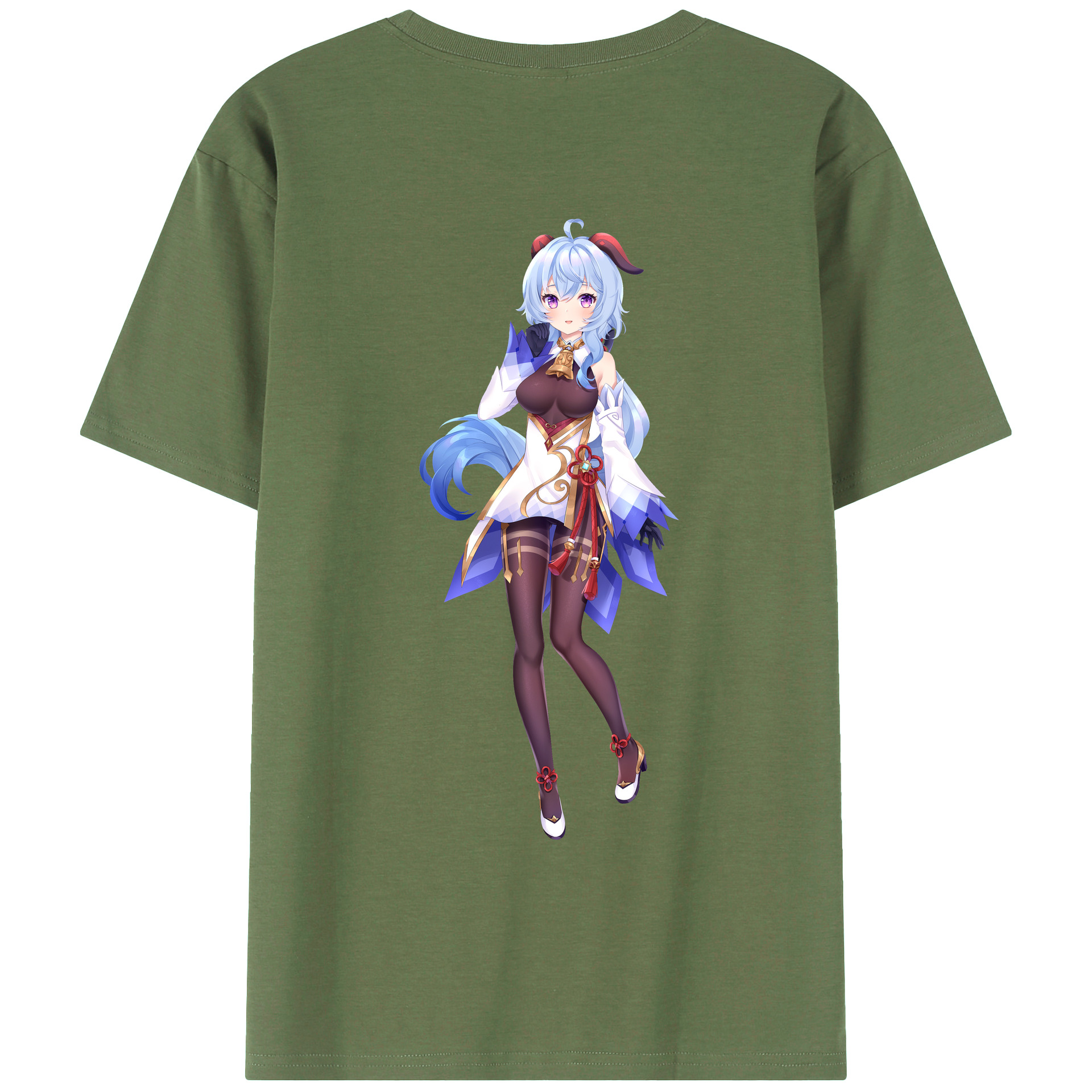 げんし神 甘雨 かんう genshin Ganyu 綿100％ メンズ半袖Tシャツ（バックプリント） 通気性